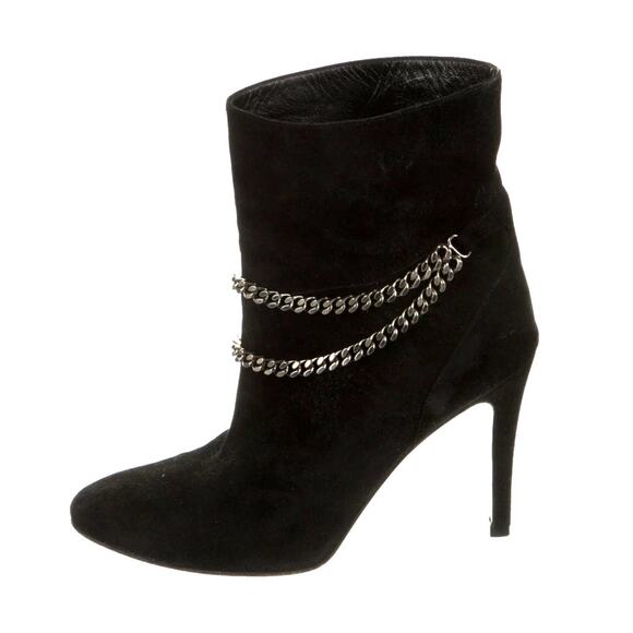 YSL Saint Laurent 8 Debbie 100 Double Ankle Chain Black Suede Boots 38.5 - Picture 2 of 6